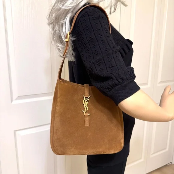 YSL Yves Saint Laurent 5 A 7 Brown Suede Supple Shoulder Hobo Bag - Picture 15 of 16